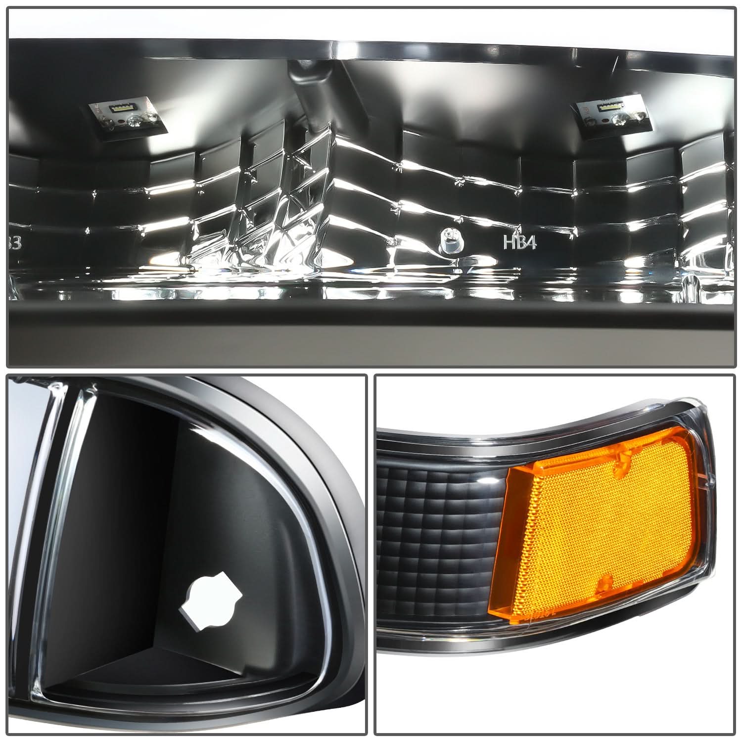 98-04 Chevrolet Blazer S10 LED Switchback L-Pattern Headlights Black