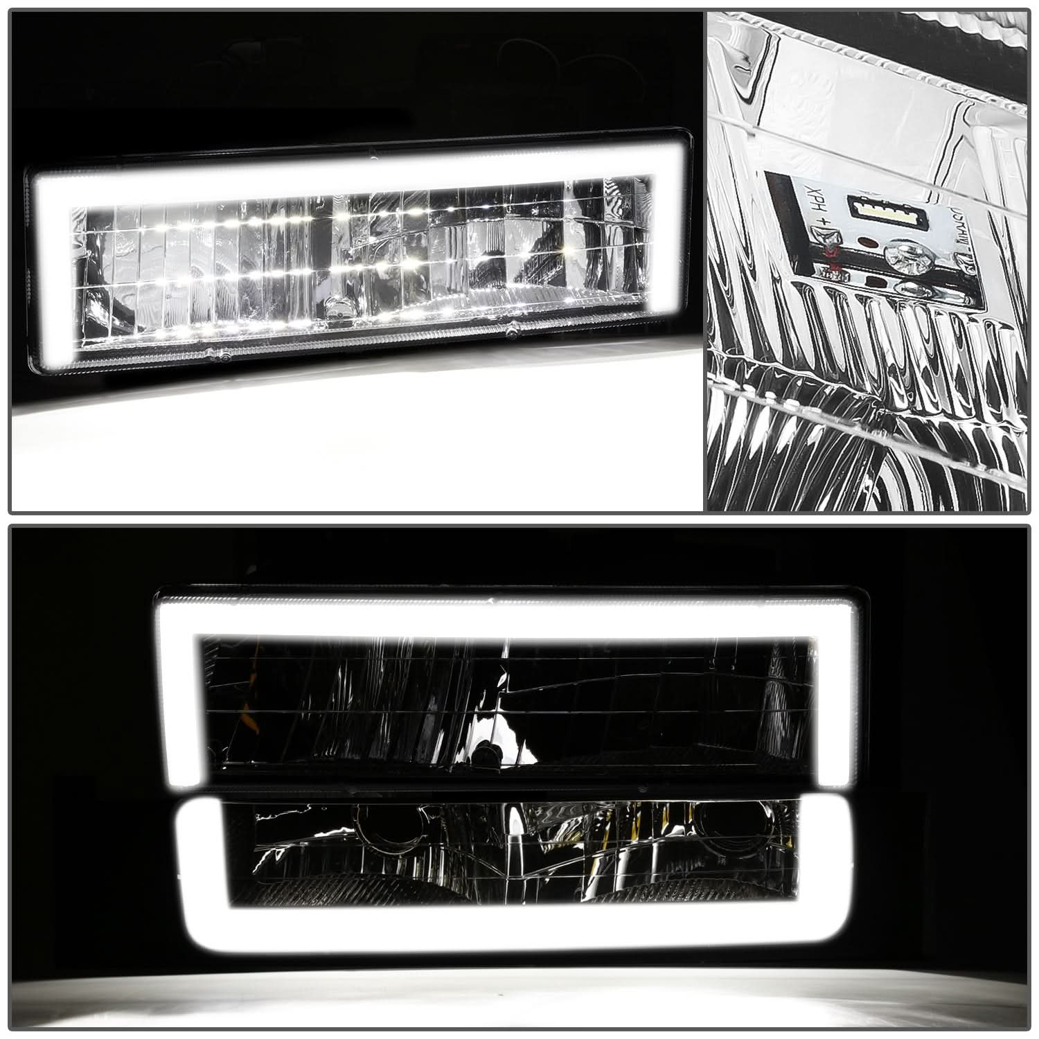 Clear Lens Chrome Housing LED Bar Headlights 4PCS