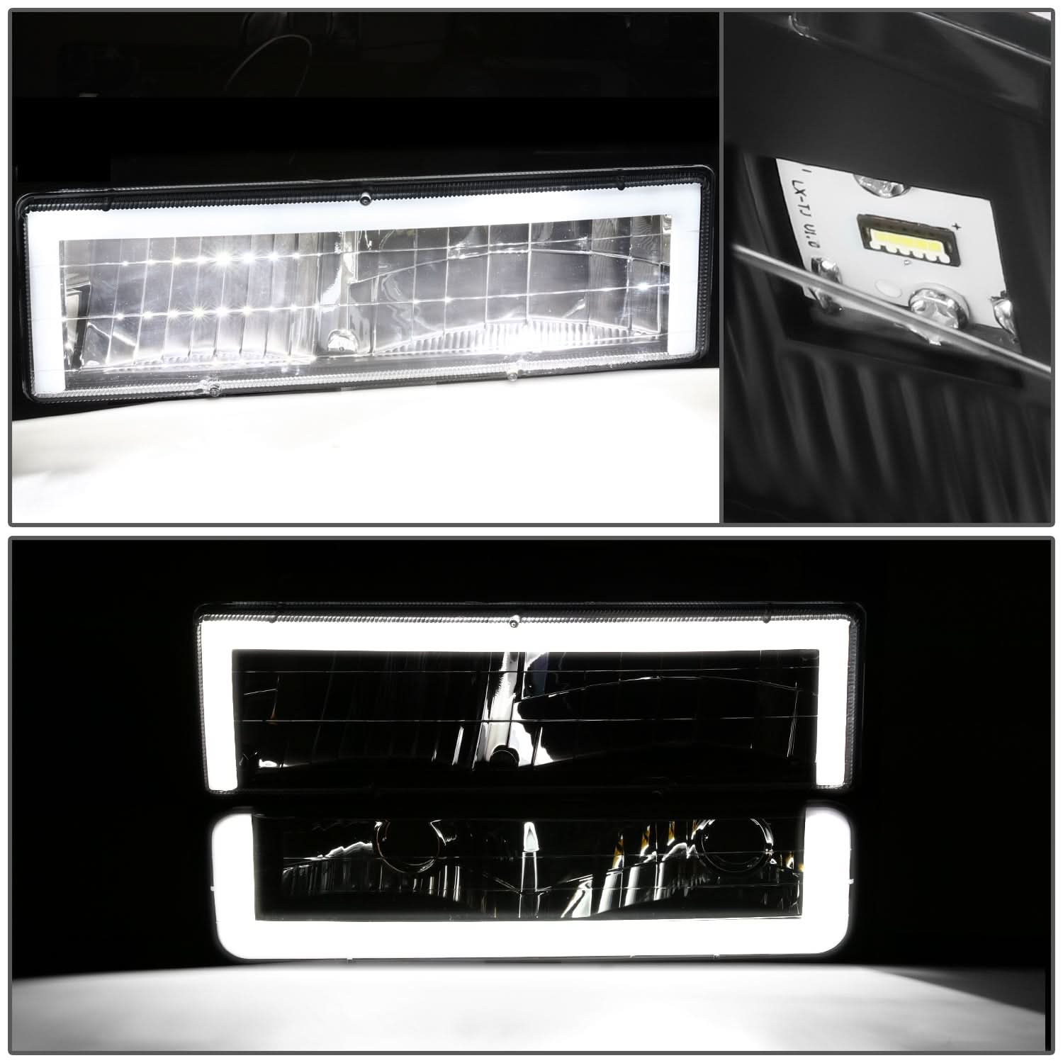 Clear Lens Amber Reflector Black Housing LED Bar Headlights 8PCS