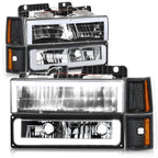 Clear Lens Amber Reflector Black Housing LED Bar Headlights 8PCS