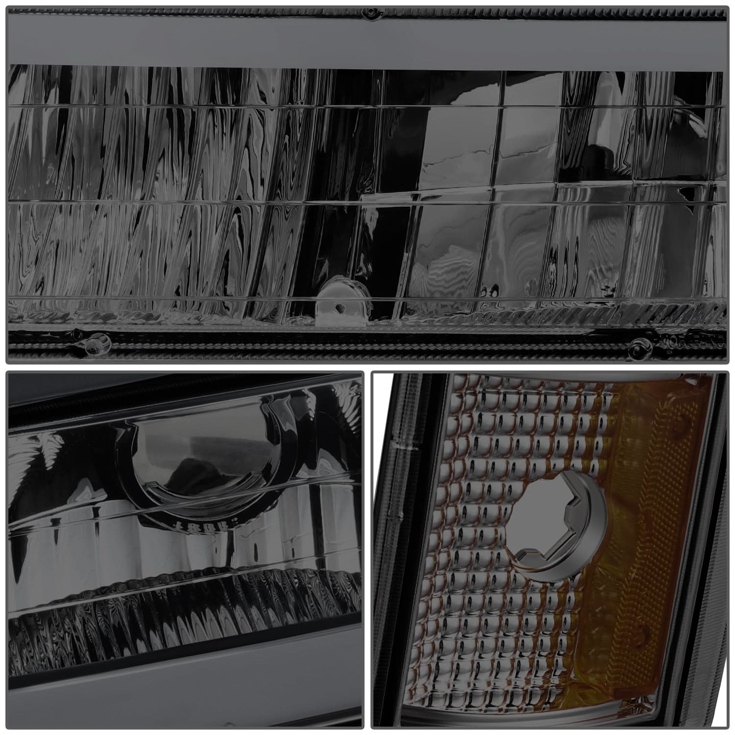 Smoke Lens Amber Reflector Chrome Housing LED Bar Headlights 8pcs