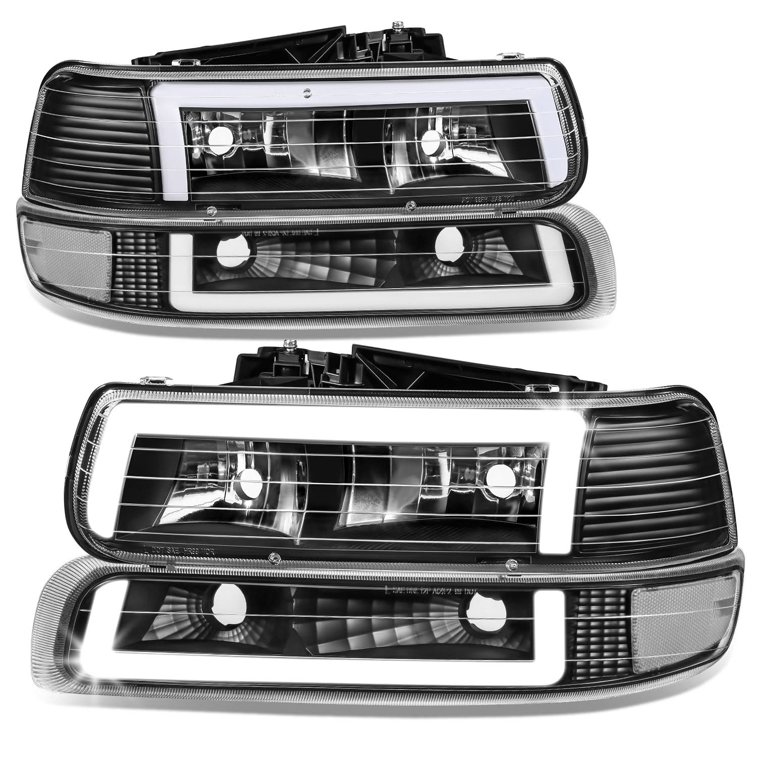 99-06 Chevrolet Silverado Tahoe Suburban LED DRL Dual C-Bar Headlights