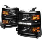 14-15 Chevy Silverado LED DRL Headlights Black Housing Amber Corner