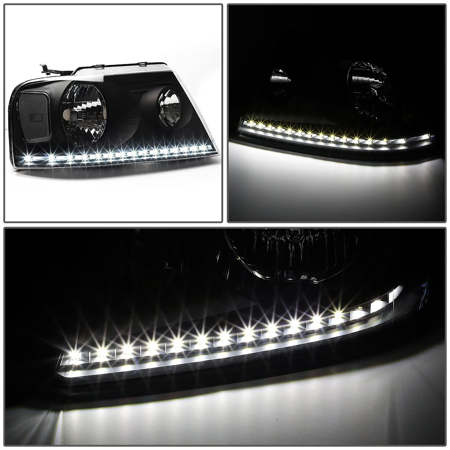 04-08 Ford F-150 / 06-08 Lincoln Mark LT LED DRL Headlights - Black
