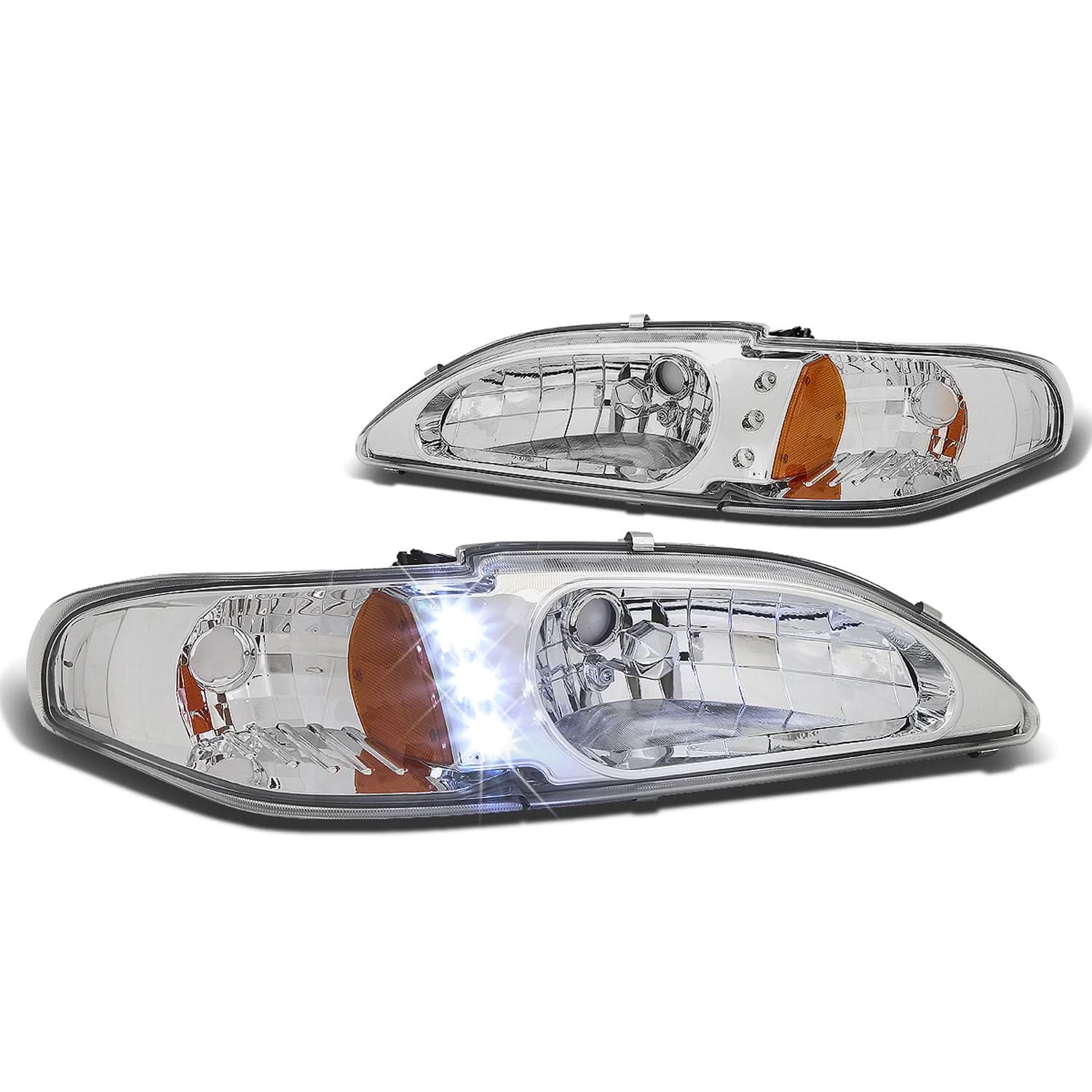 94-98 Ford Mustang Chrome LED Headlights with Amber Corner