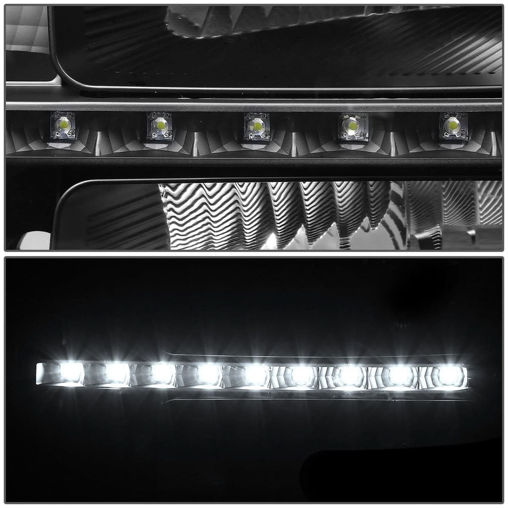 2007-2014 GMC Sierra LED DRL Headlights Black Housing Amber Corner