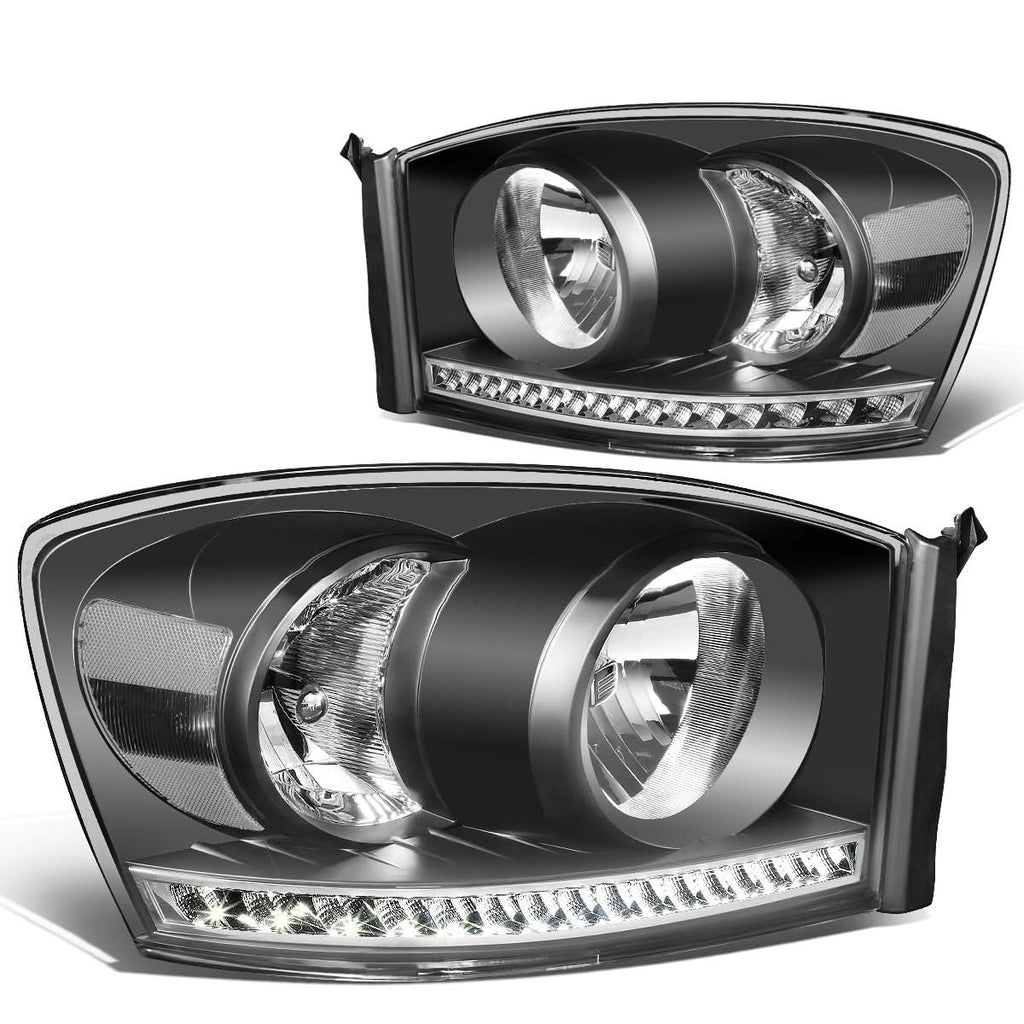 06-09 Dodge Ram LED DRL Headlights Black Housing Clear Corner