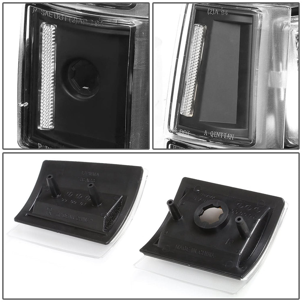 94-00 GMC C10 8PC Headlight Set - Black Housing Clear Corner