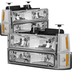 94-00 GMC C10 Chrome Housing Headlights w/ Amber Corner 8PC Kit