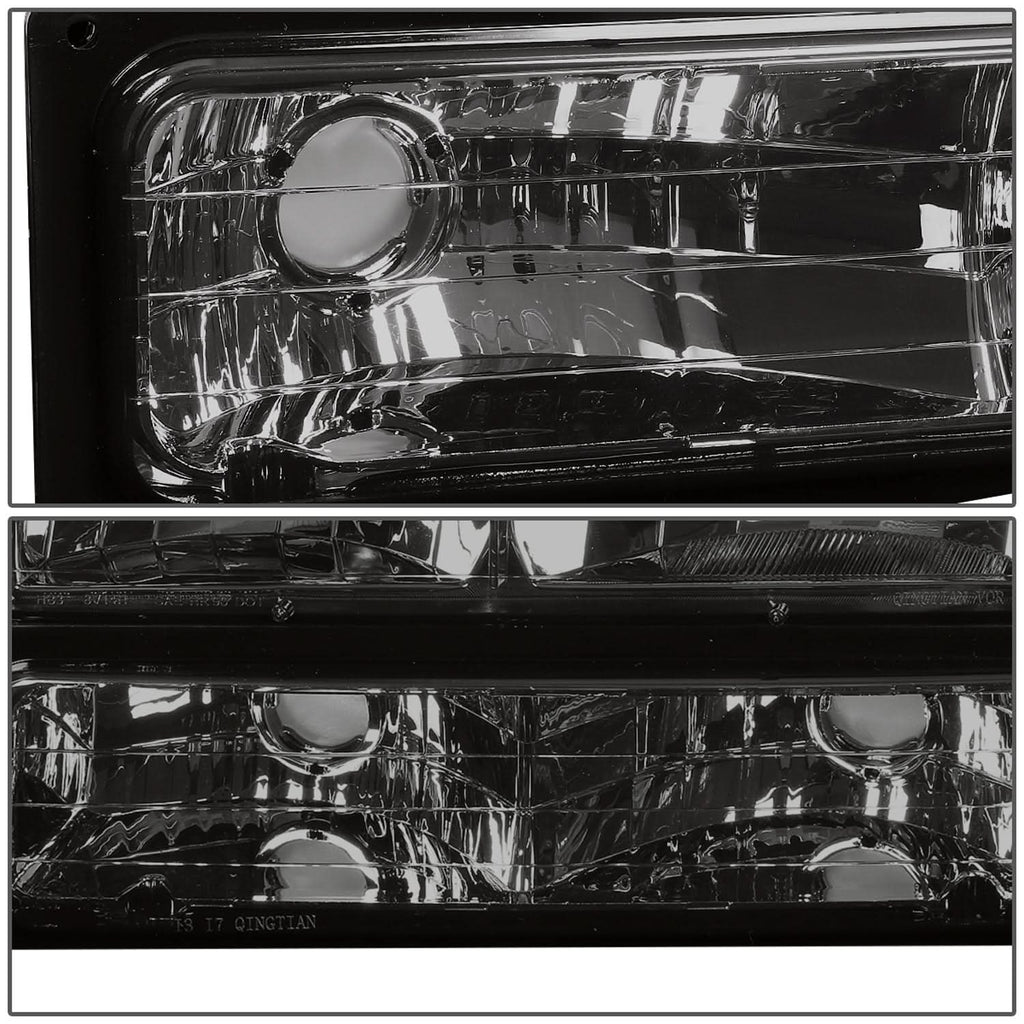 94-00 GMC C10 8PC Smoke Housing Headlight Set w/ Amber Corners