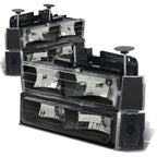 88-93 Chevrolet C10 Black Housing Clear Corner Headlights 8PC Set