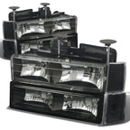 88-93 Chevrolet C10 Black Housing Clear Corner Headlights 8PC Set