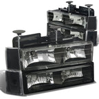 88-93 Chevrolet C10 Black Housing Clear Corner Headlights 8PC Set