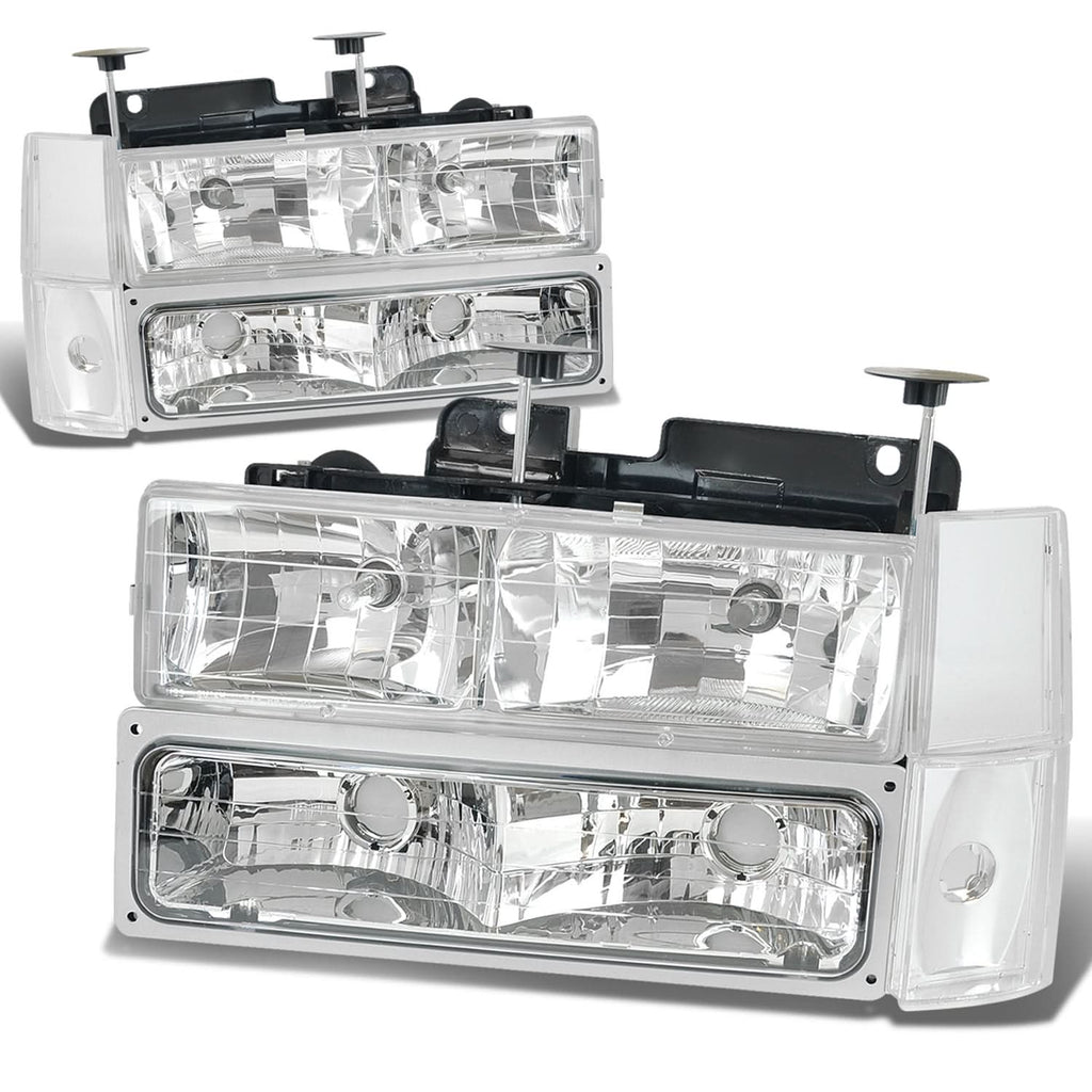 88-93 Chevrolet C10 Chrome Housing Clear Corner 8PC Headlight Set