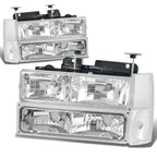 88-93 Chevrolet C10 Chrome Housing Clear Corner 8PC Headlight Set