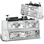 88-93 Chevrolet C10 Chrome Housing Clear Corner 8PC Headlight Set