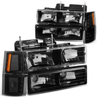 94-98 Chevrolet C10 8PC Black Housing Headlights w/ Amber Corner
