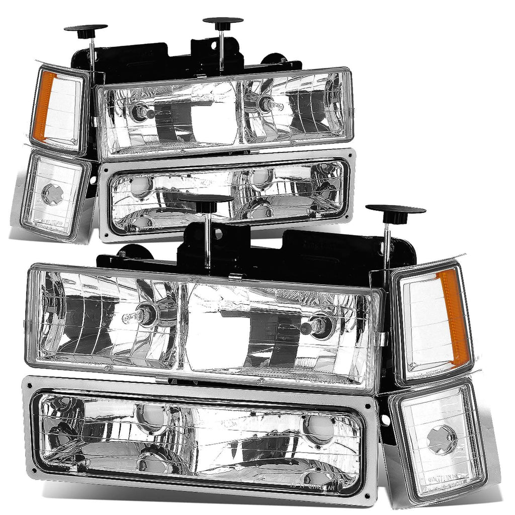 94-98 Chevrolet C10 Chrome Housing Headlights w/ Amber Corner 8PC