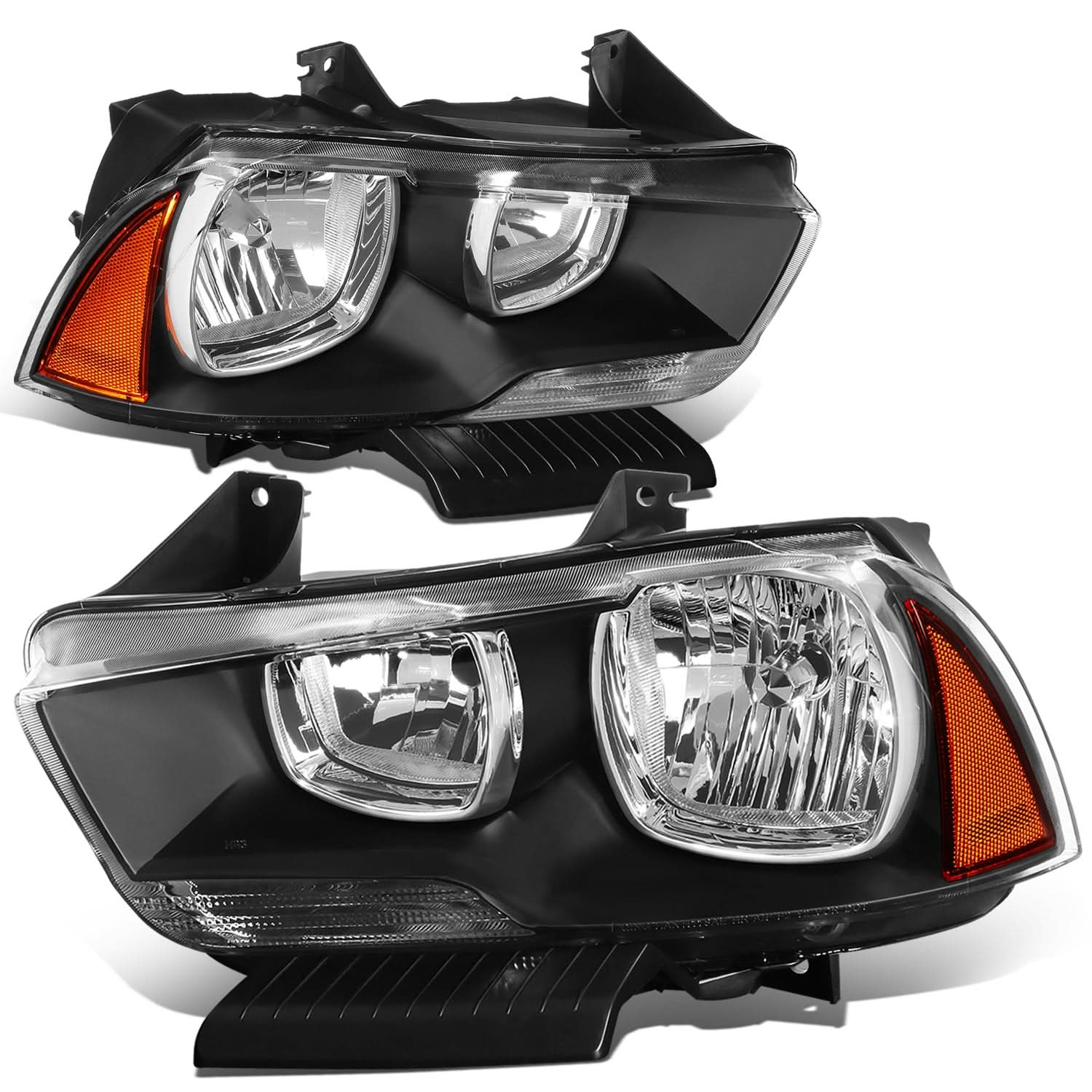 2011-2014 Dodge Charger Black Housing Headlights with Amber Corner