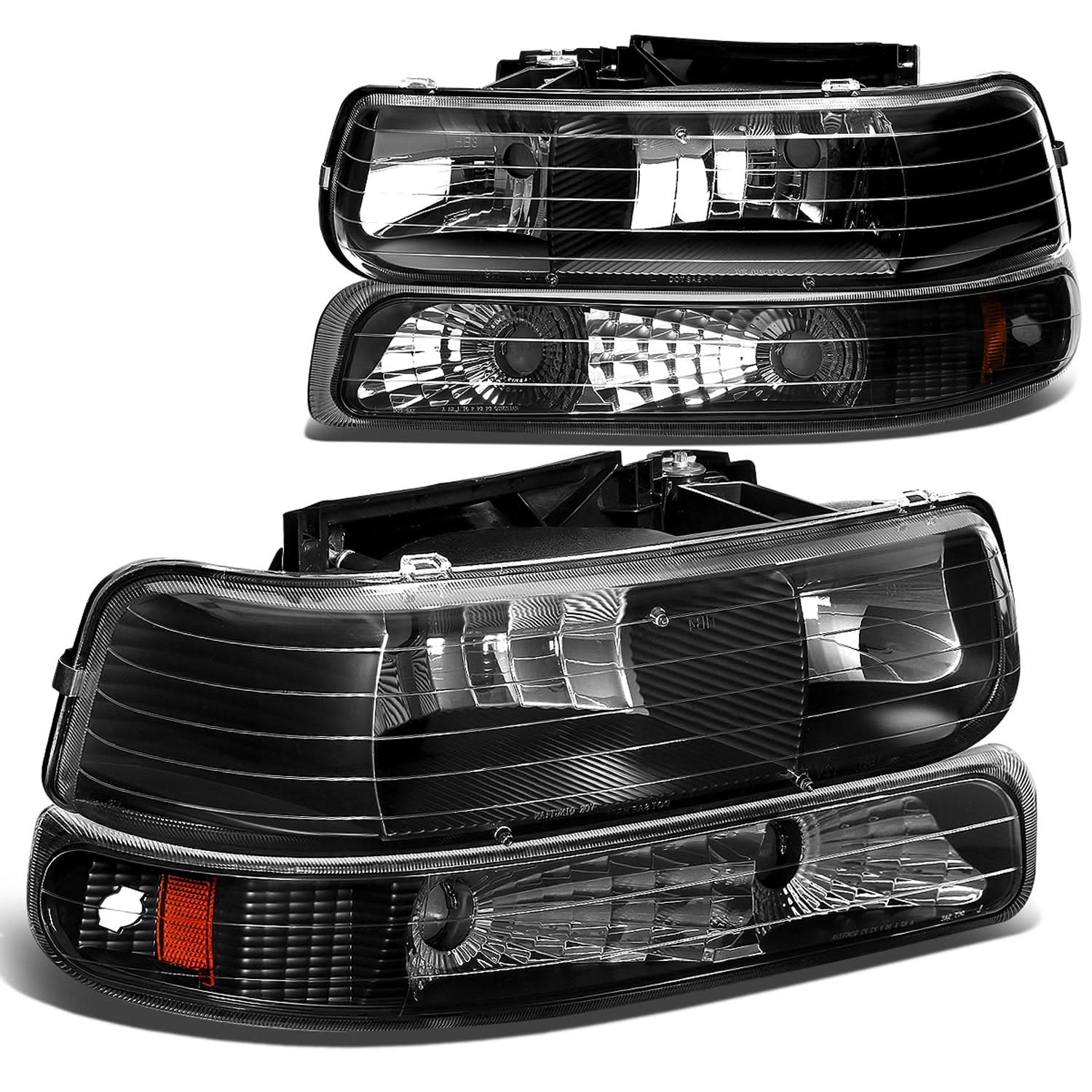 99-06 Chevrolet Silverado Suburban Tahoe Black Amber Headlights 4PC