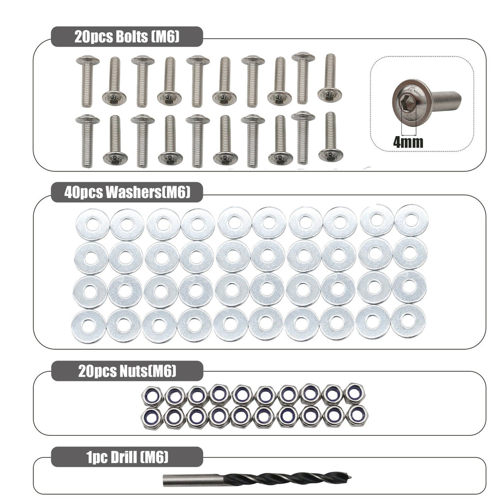 Front Spoiler Side Skirt Extension M6 Drill Bolts Nuts Washer Hardware