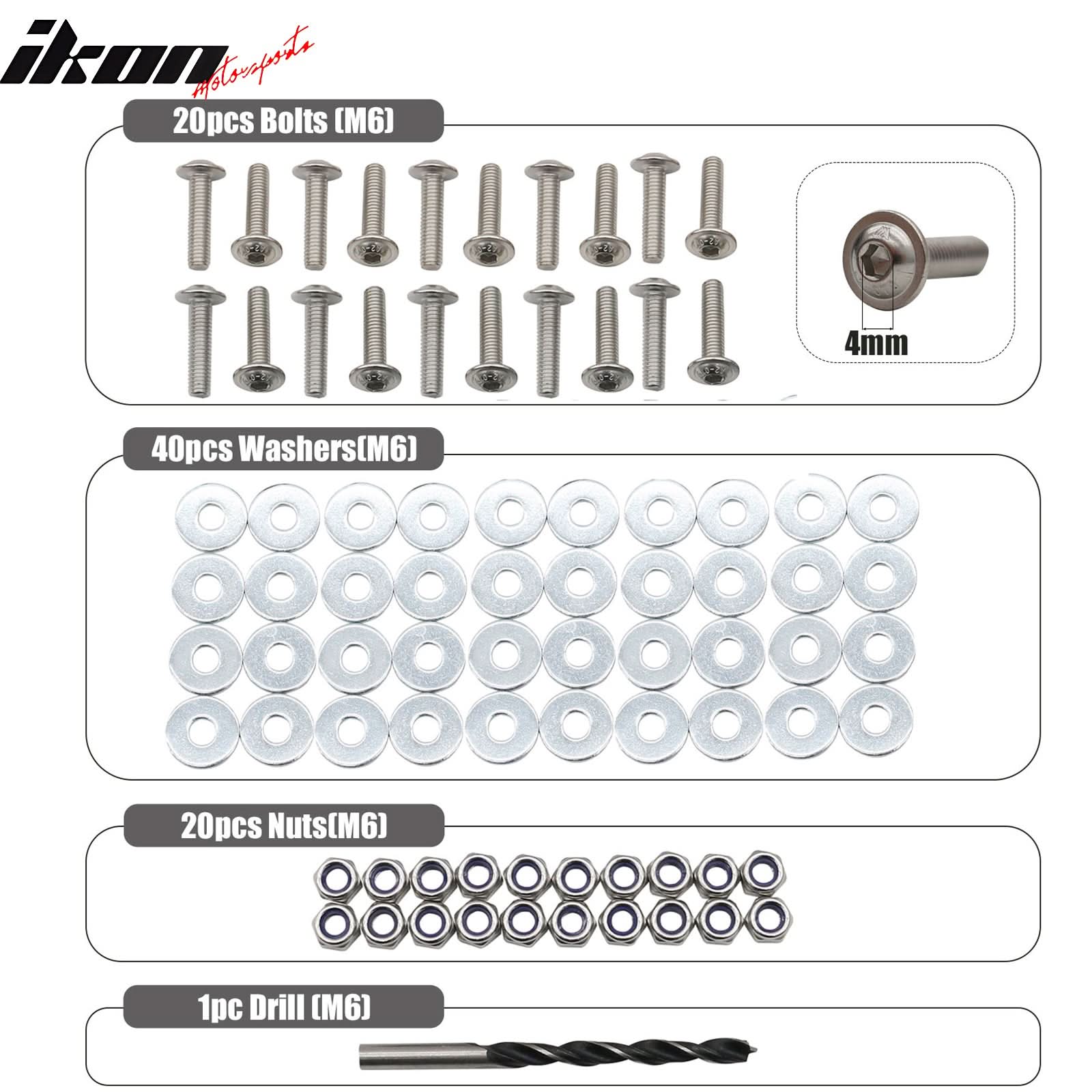 Front Spoiler Side Skirt Extension M6 Drill Bolts Nuts Washer Hardware