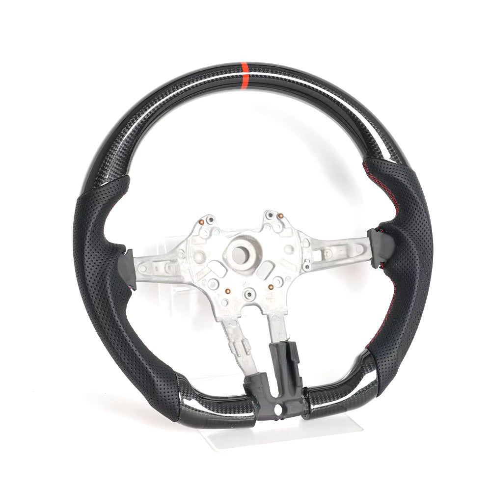Real Carbon Fiber Steering Wheel for BMW F-Series 1, 2, 3, 4, X1, X3, X6 & M2 – Tri-Color or Red Stripe