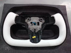 Leather Yoke Heated Steering Wheel for Tesla Model 3/Y White Black Carbon Patches