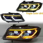 BMW E90 Tri-Color DRL LED Headlights Smoked Upgrade 2005–2011