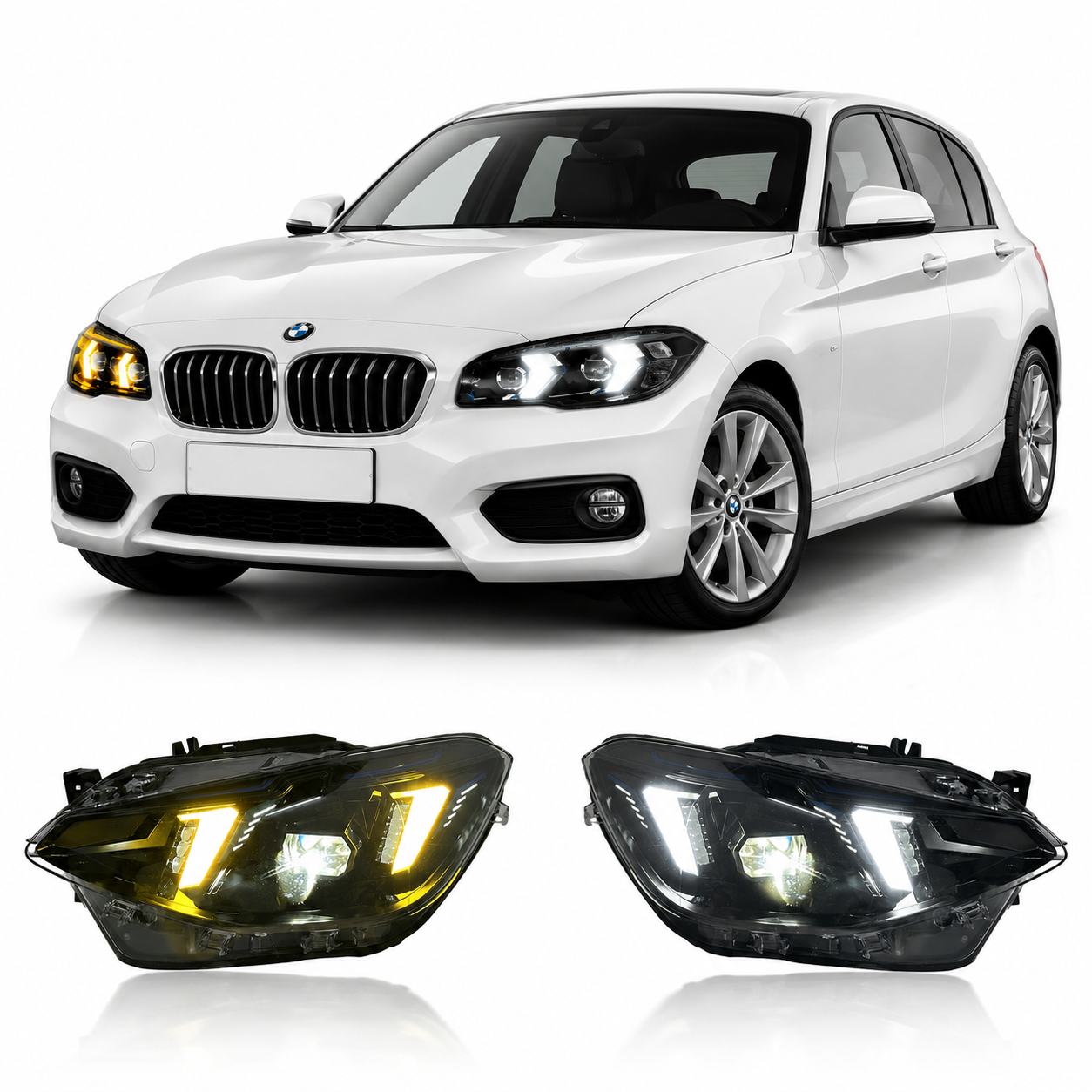 Snake Eyes Style Dual DRL LED Headlights Assembly for BMW 1 Series F20 F21 (2012–2014)