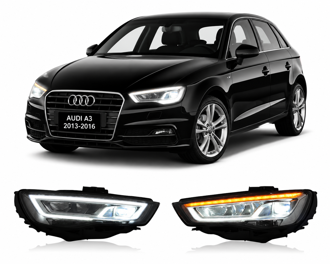 Full LED Headlights for Audi A3 / S3 2013–2016 Plug-and-Play Headlight Assembly
