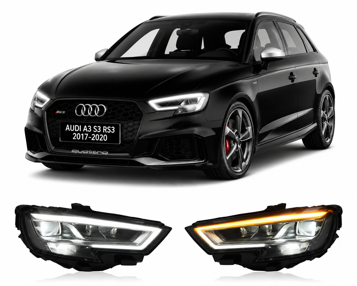 LED Headlights for Audi A3 / S3 / RS3 2017–2020 Plug-and-Play Projector Assembly