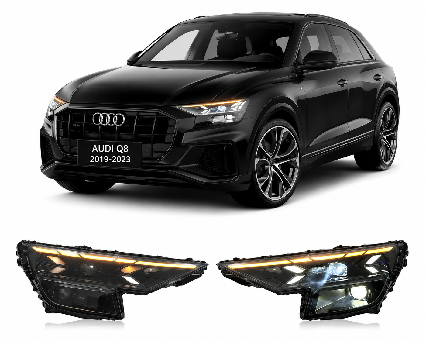 LED Headlights for Audi Q8 2019–2023 Plug-and-Play Headlight Assembly