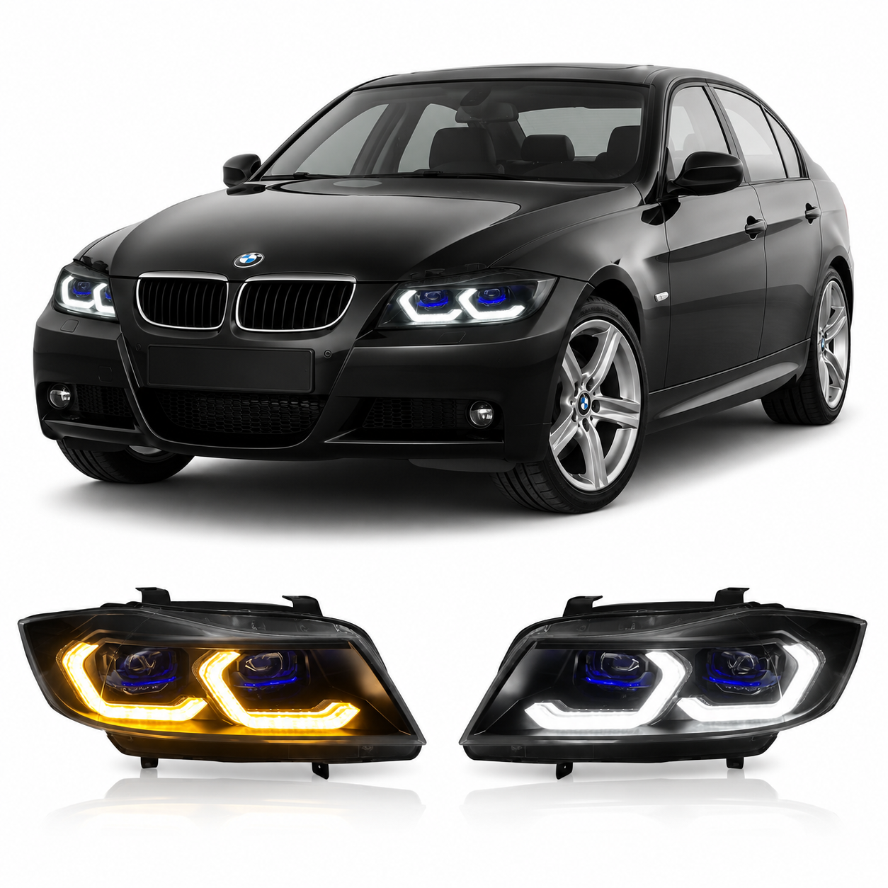 Dual Color LED Laser Headlights Assembly for BMW 3 Series E90 (2005–2012)