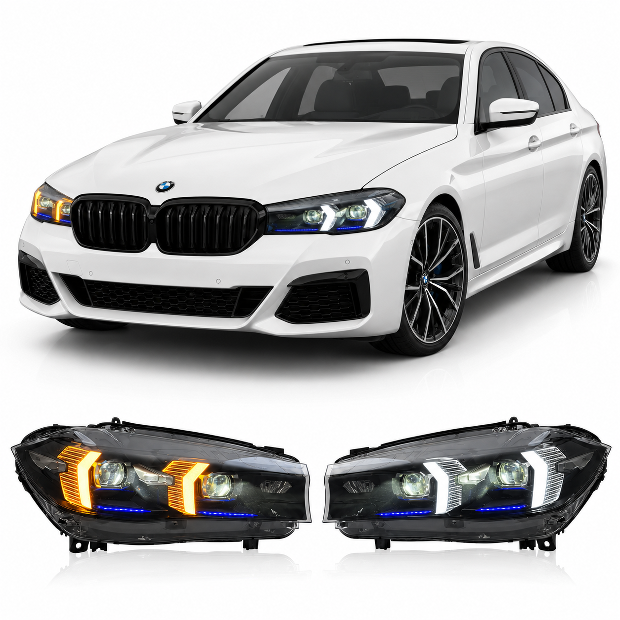 Dual Color LED Headlights Assembly for BMW 5 Series G30 G38 (2018–2020)