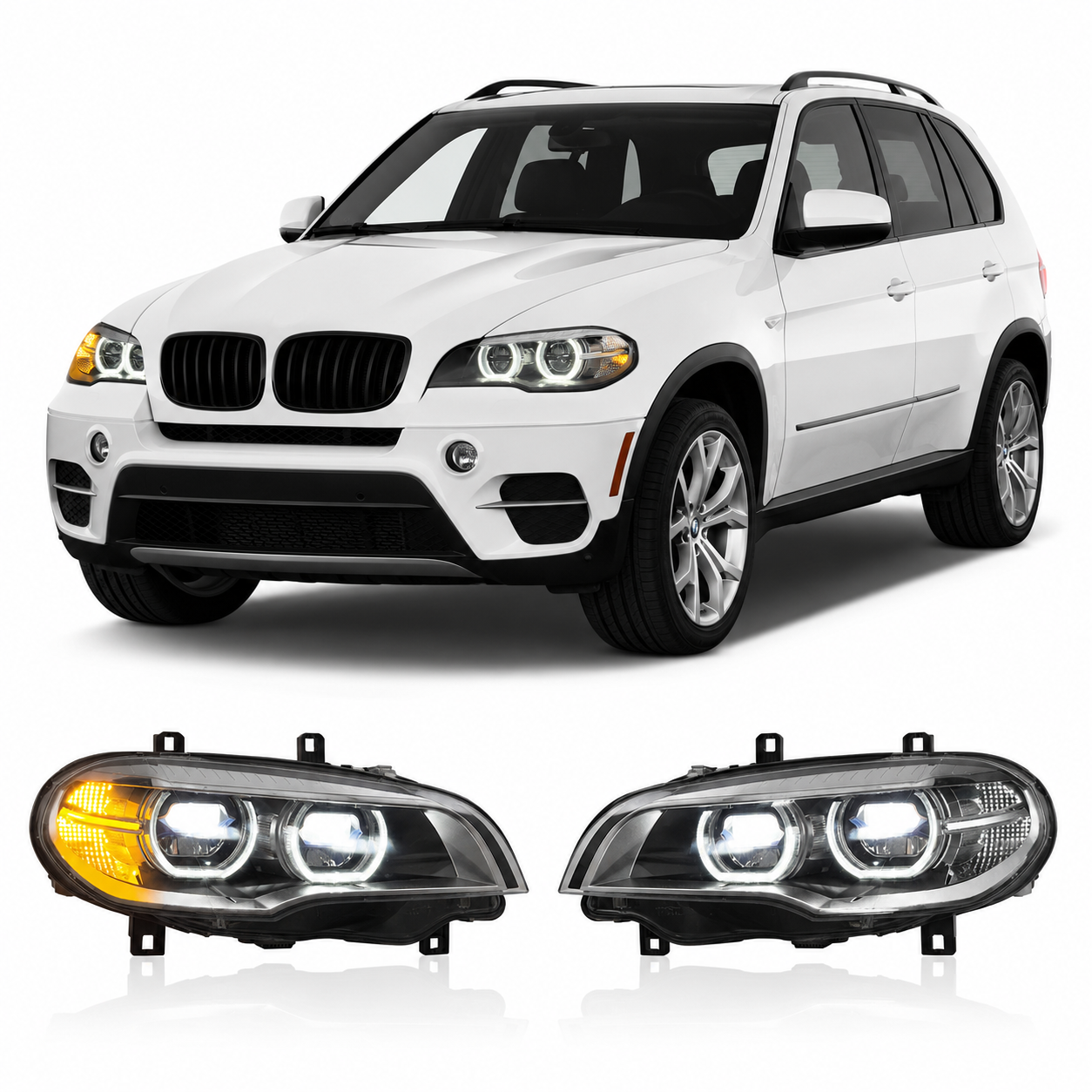 Dual Color Angel Eyes LED Headlights Assembly for BMW X5 E70 (2008–2013)