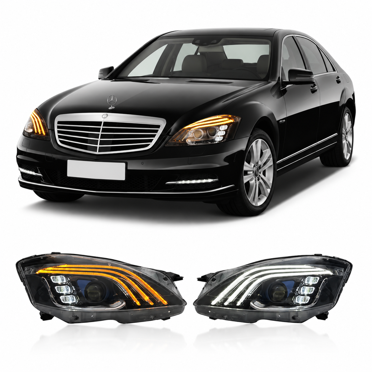 Maybach Style LED Headlights Assembly for Mercedes Benz S-Class W221 (2006–2008)