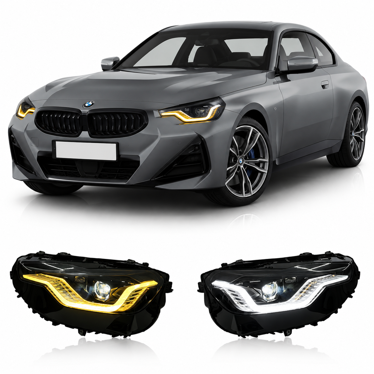 V2 Golden Smoked Dual Color LED Headlights Assembly for BMW 2 Series G42 (2022–2026)