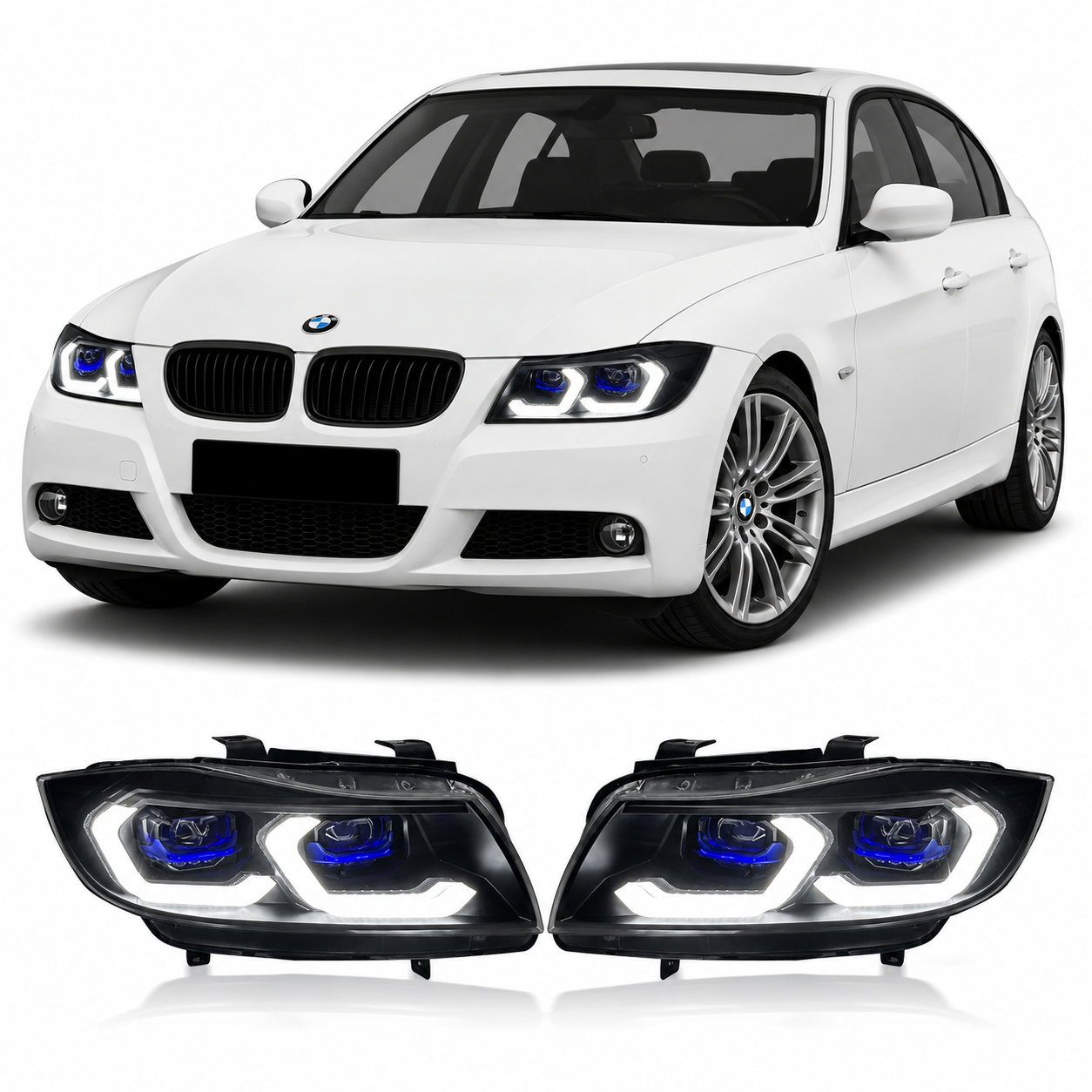 IKON Dual-Color Laser LED Headlights for BMW E90 3 Series