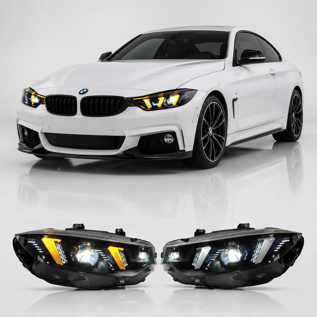 LED Headlights Assembly for BMW 4 Series F32/F82 (2013–2018) | Snake Eye Style Upgrade | Dual Color DRL | Plug & Play