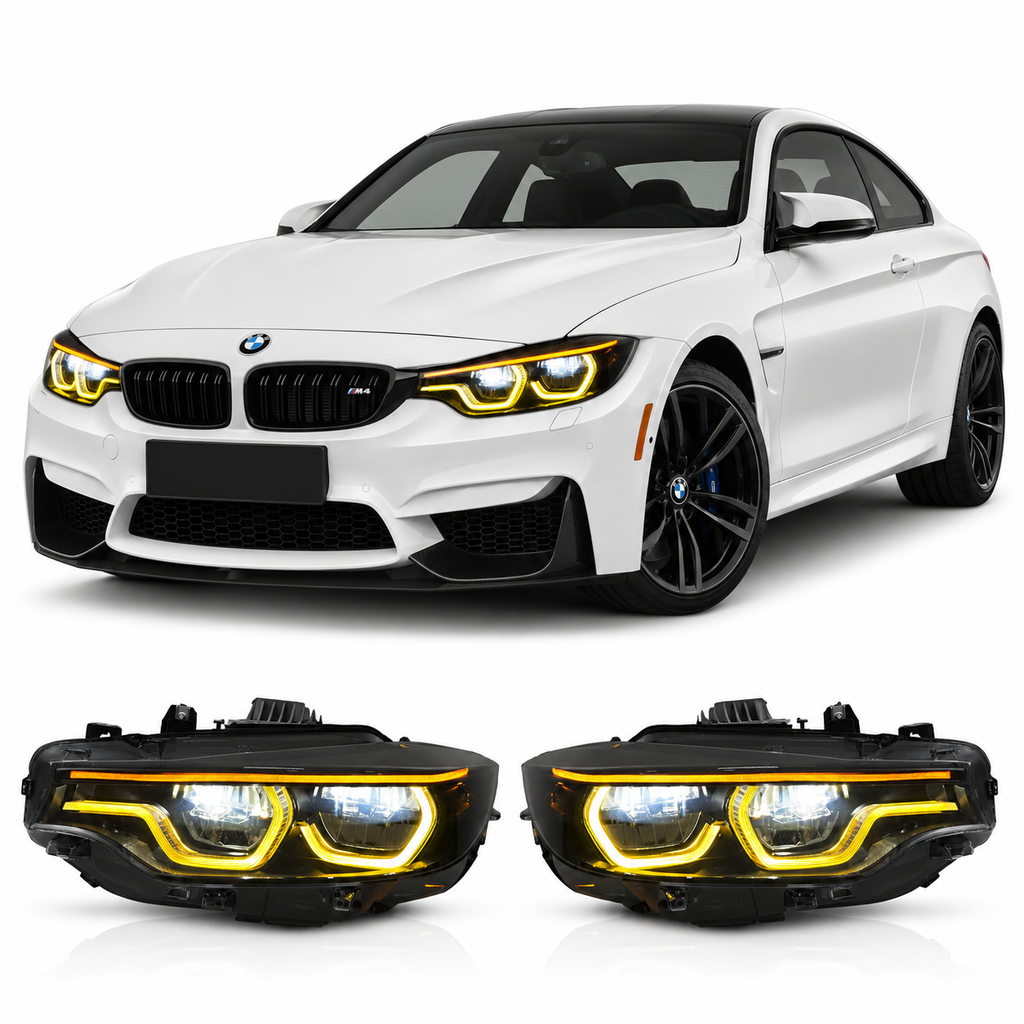 V3 Smoked IKON Tri-Color LED Headlights for BMW F32/F36/F80/F82 M3 & M4 2013-2019