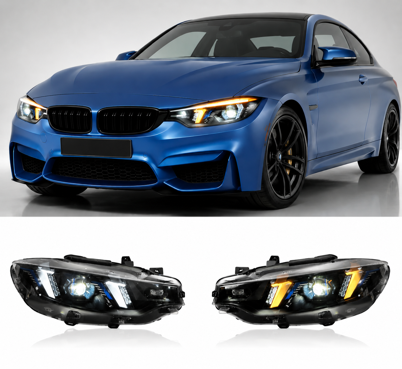 Snake Eye LED Headlights Assembly for BMW 4 Series F32 & M3/M4 F80/F82 (2013–2019) | Dual Color DRL Upgrade | Plug & Play
