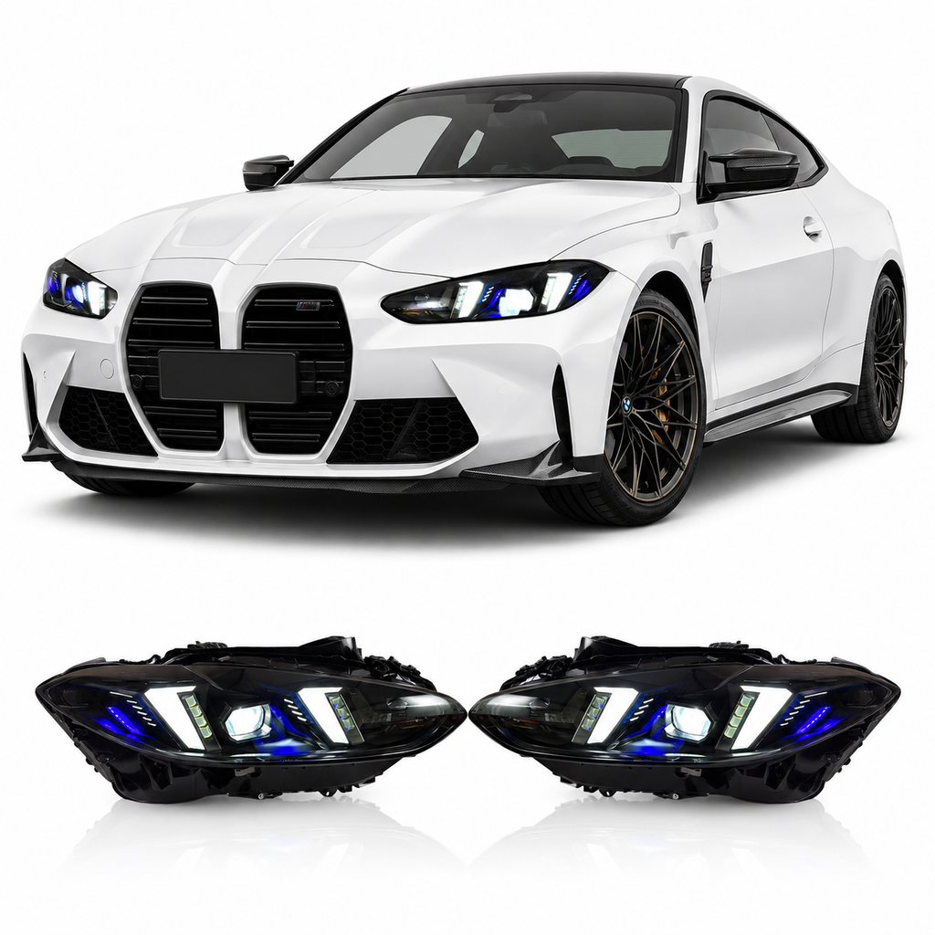 V3 Smoked Snake Eye Tri-Color LED Headlights for BMW G22 4 Series, G80 M3 & G82 M4 2021-2025