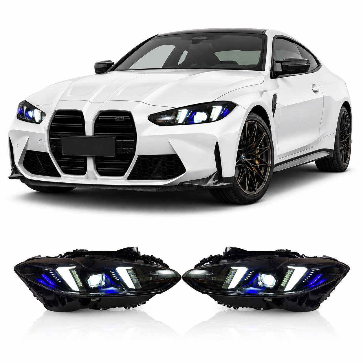 V3 Smoked Snake Eye Tri-Color LED Headlights for BMW G22 4 Series, G80 M3 & G82 M4 2021-2025