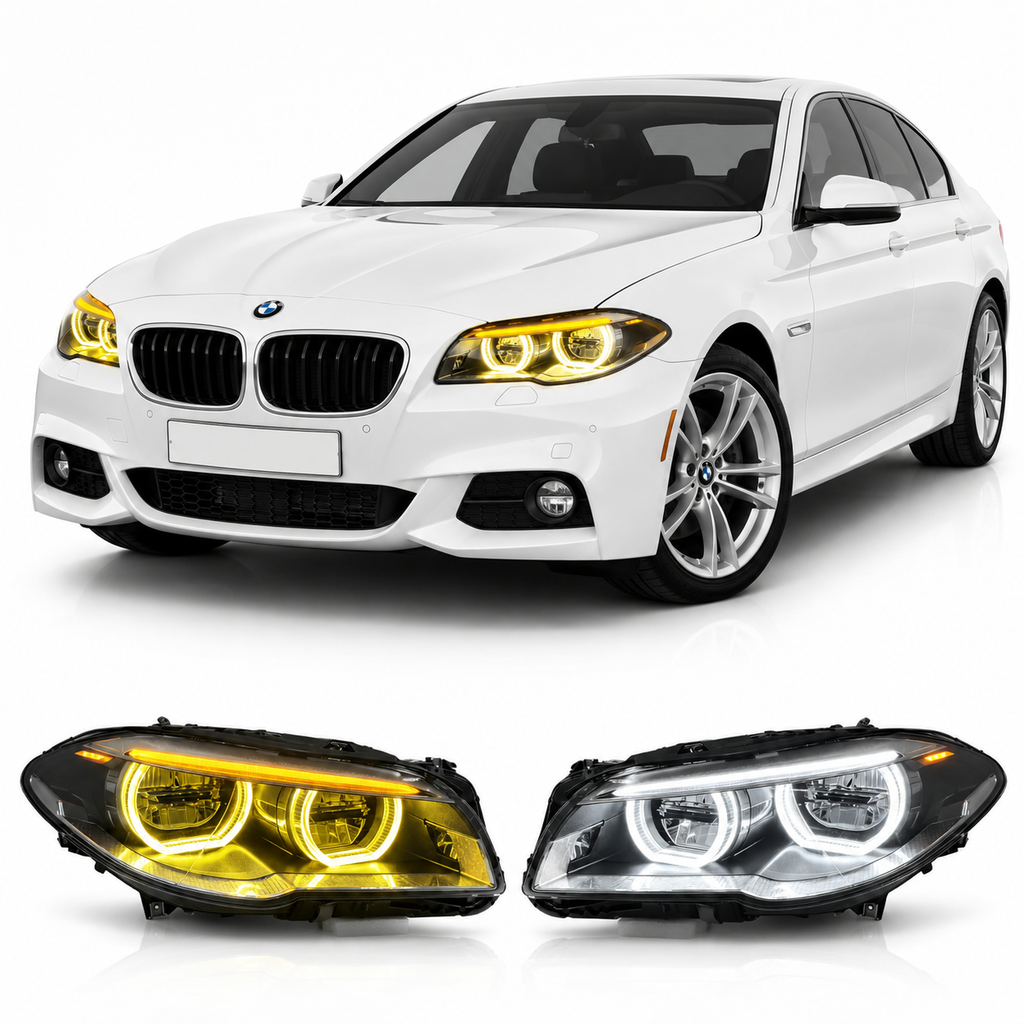 Dual Color Angel Eyes LED Headlights Assembly for BMW 5 Series F10 F18 (2010–2013)