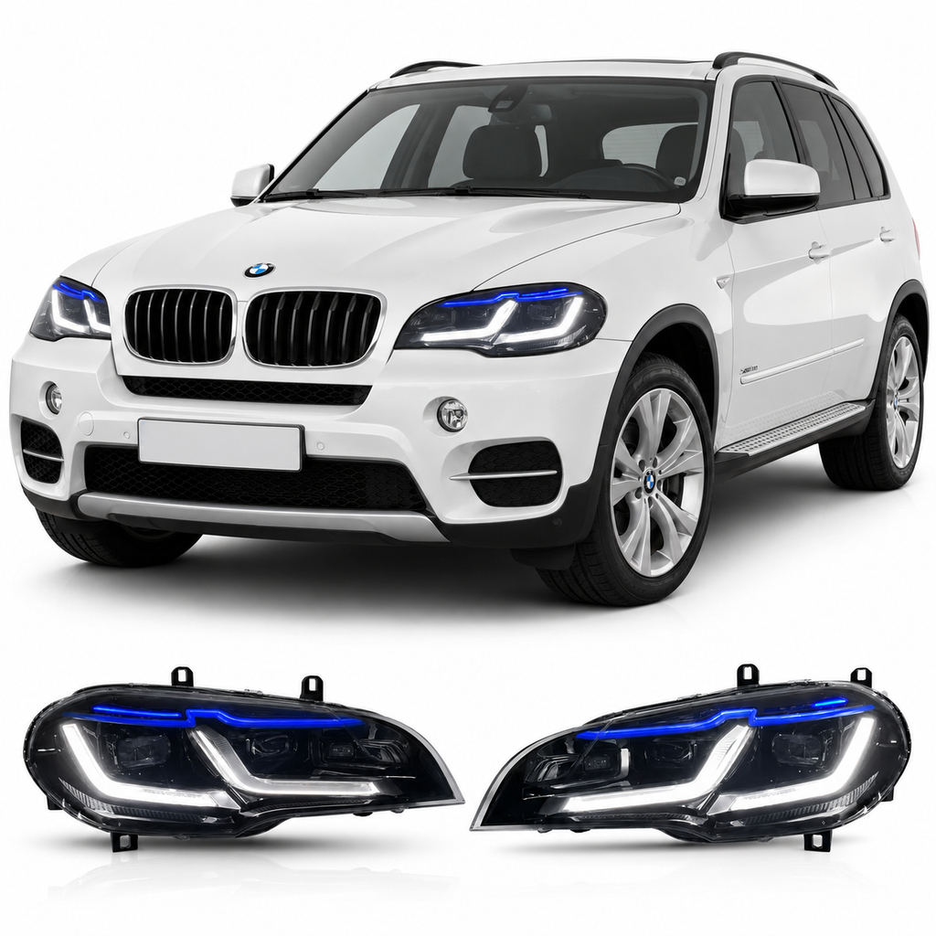 Dual Color LED Angel Eyes Headlights Assembly for BMW X5 E70 (2007–2013)