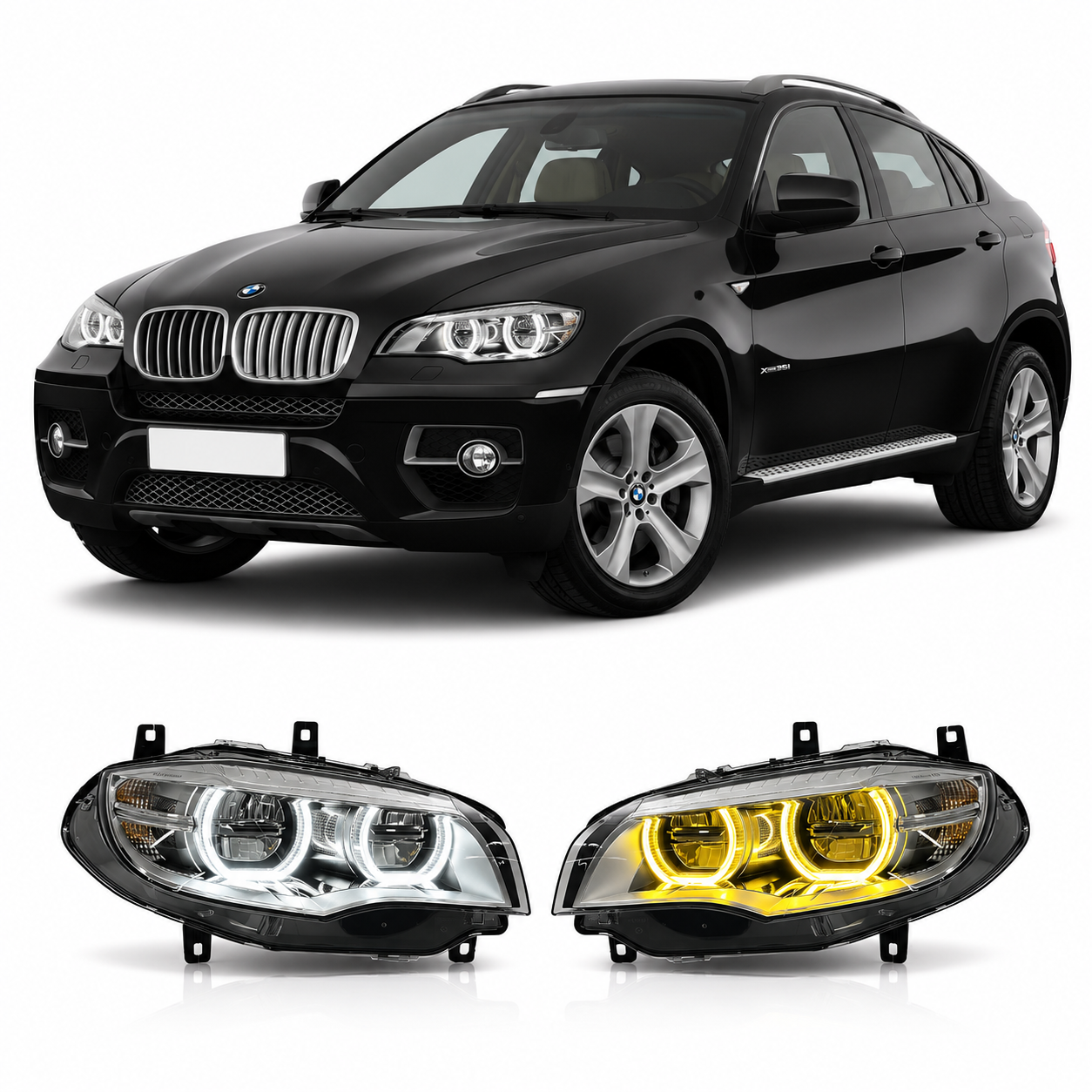 Dual-Color Angel Eye LED Headlights for BMW X6 E71 2008-2014