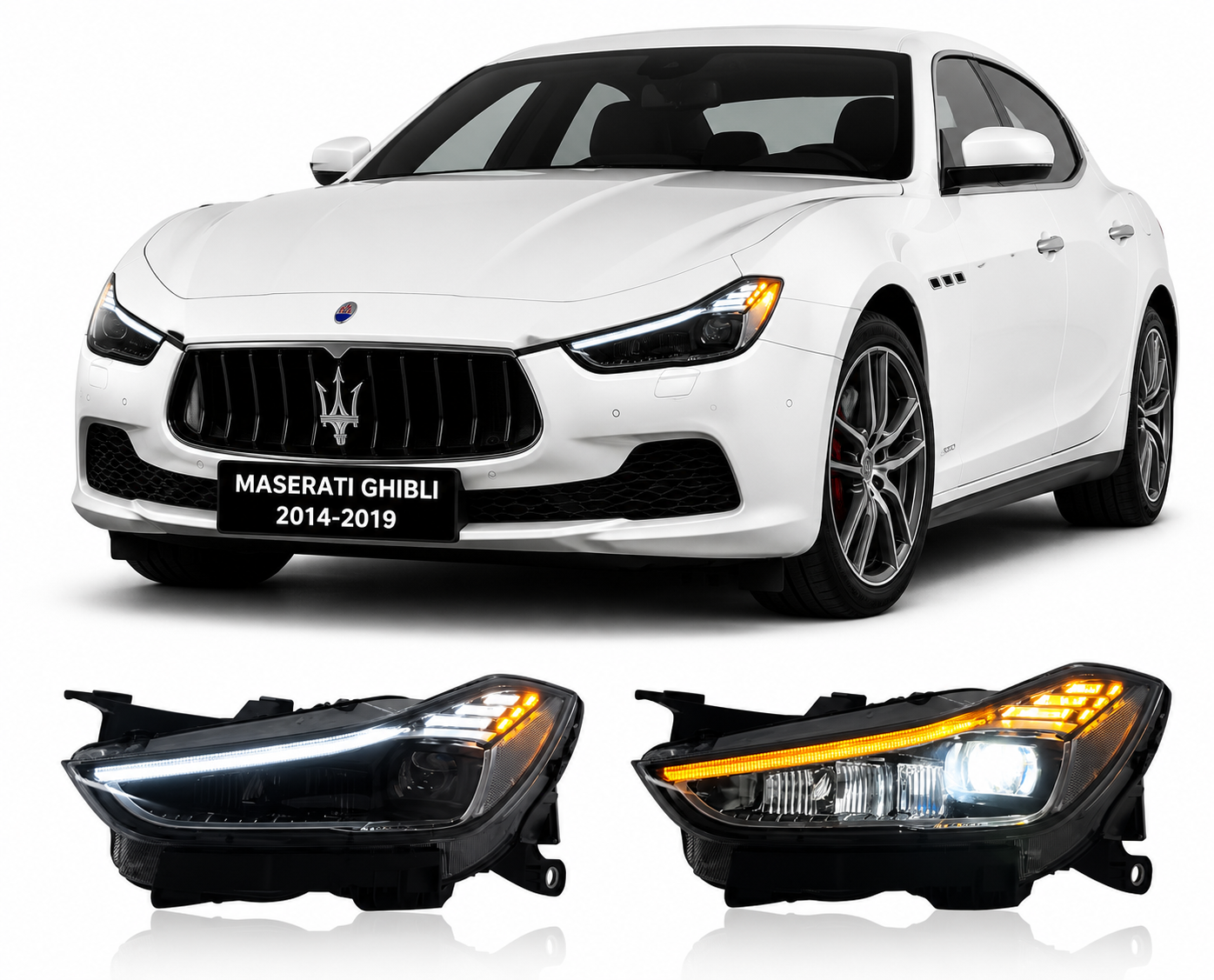 Full LED Headlights for Maserati Ghibli 2014-2019 Plug-and-Play Headlight Assembly