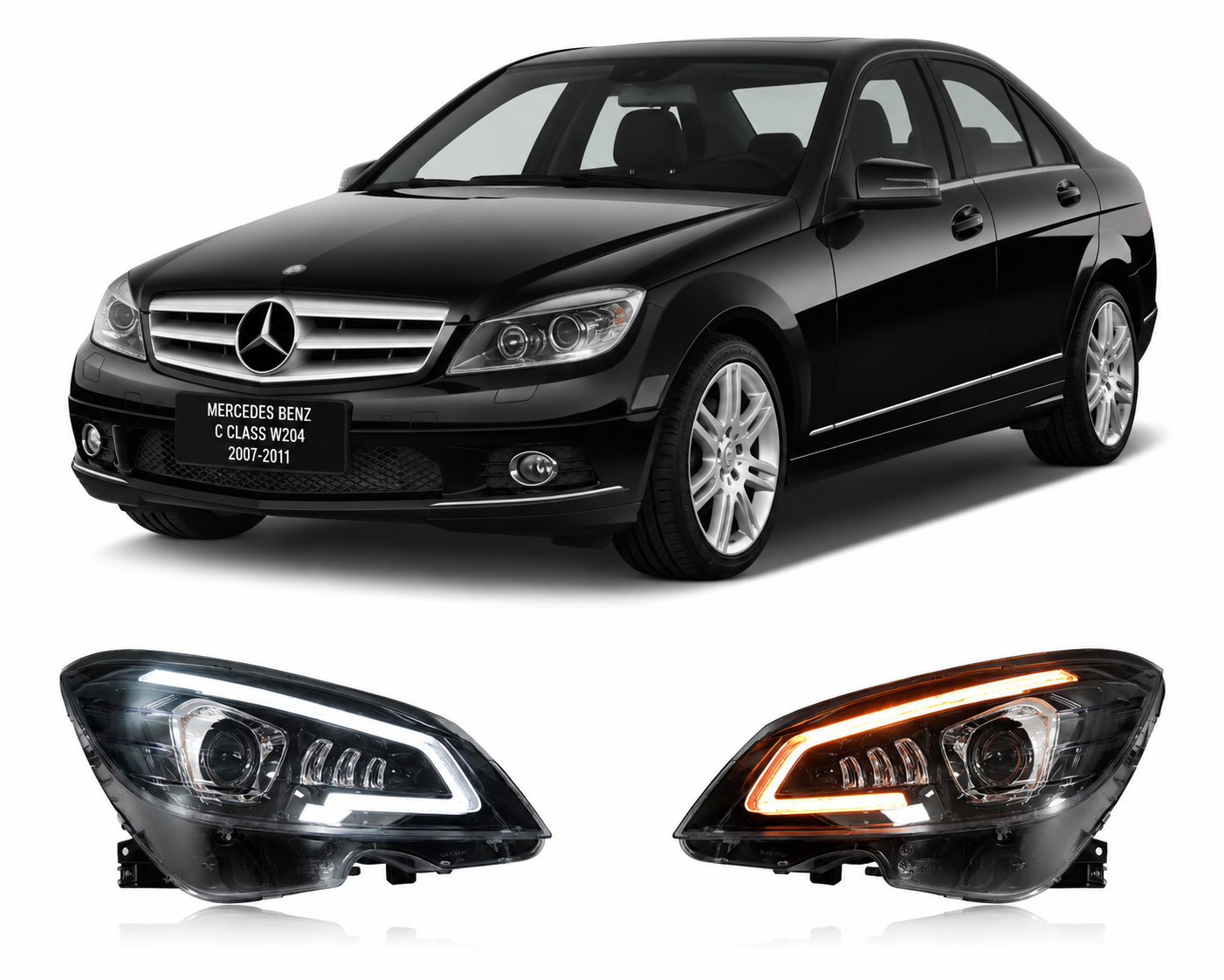 LED Headlights for Mercedes-Benz C-Class W204 2007–2011 Plug-and-Play Headlight Assembly