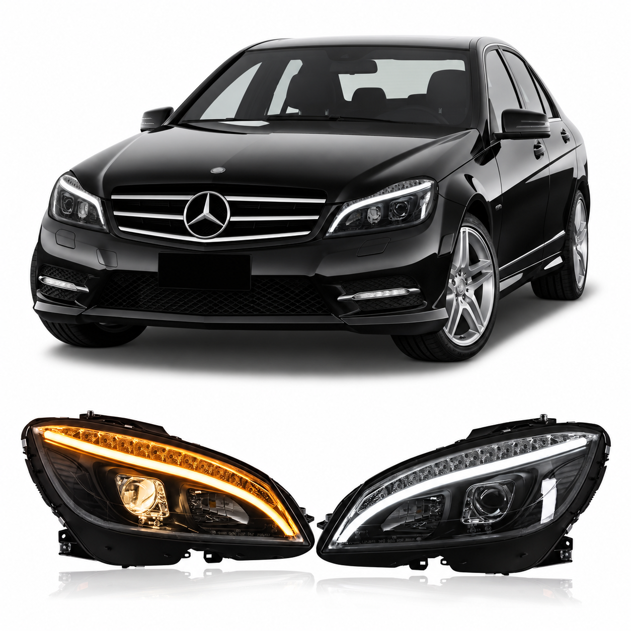 LED Headlights Assembly for Mercedes Benz C-Class W204 (2007–2011)